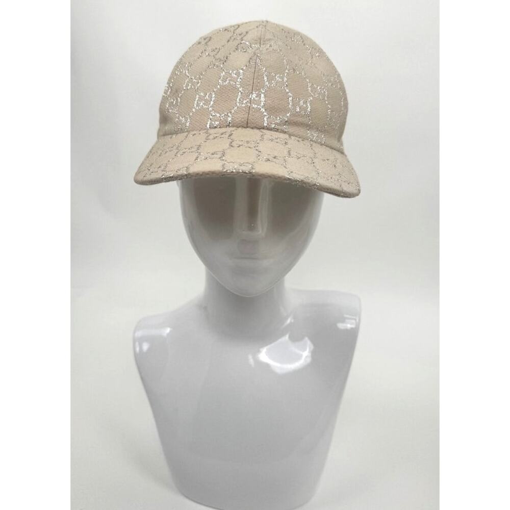Women's Gucci Gardenia Silver Canvas Lame GG Monogram Rush Baseball Hat/M 57cm